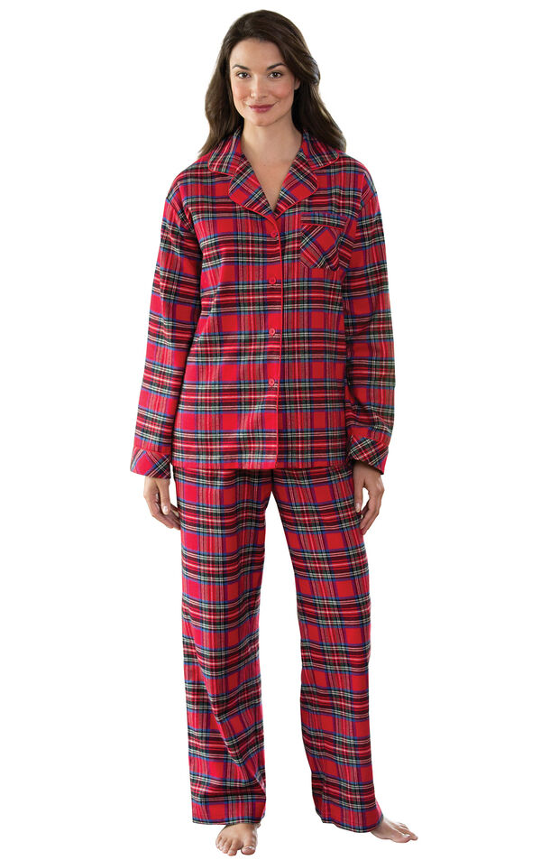 Model wearing Red Classic Plaid Button-Front PJ for Women image number 0