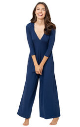Model wearing Navy Blue Jumpsuit PJs for Women image number 0