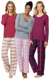 World's Softest Flannel PJ Bundle - Oatmeal & Black Cherry & Pink image number 0
