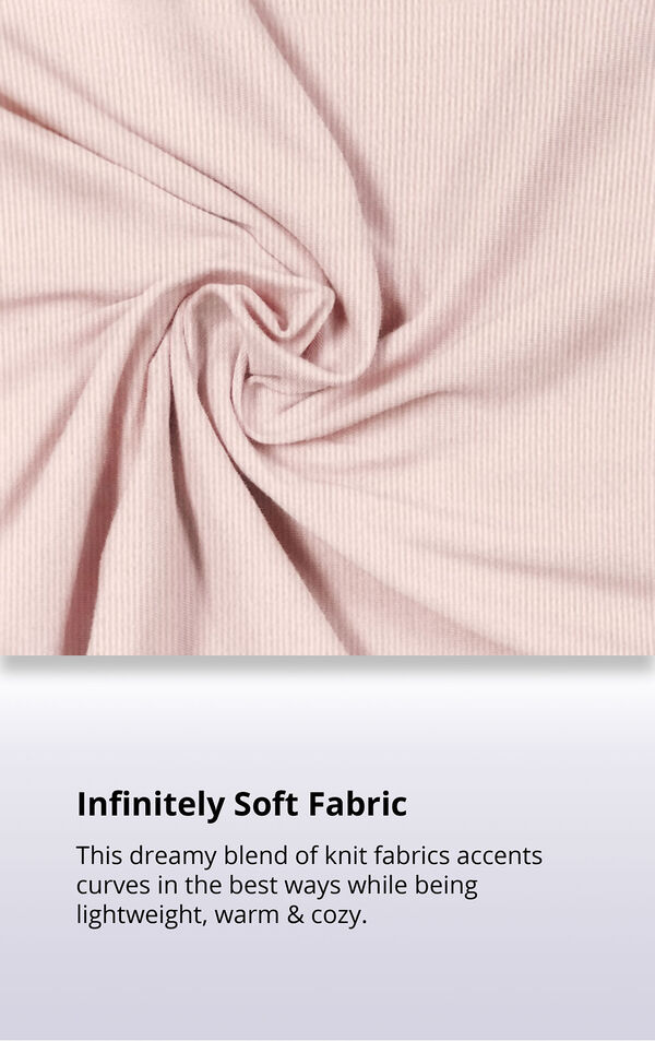 Light Pink Cloud Fine fabric with the following copy: This dreamy blend of knit fabrics accents curves in the best ways while being lightweight, warm and cozy image number 5