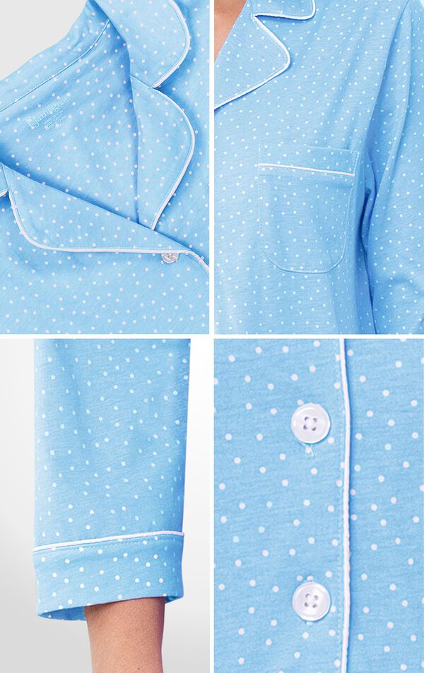Close-ups of Pin Dot Nighty collar, cuffs and button front image number 4