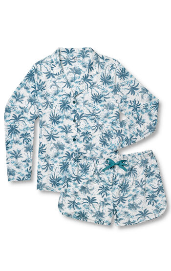Button-Front and Short Cooling Pajama Set - Palm Tree