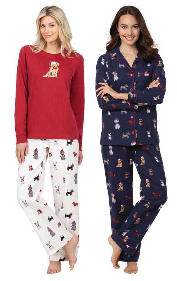 Navy Christmas Dogs Boyfriend PJs and Red Christmas Dog PJs image number 0