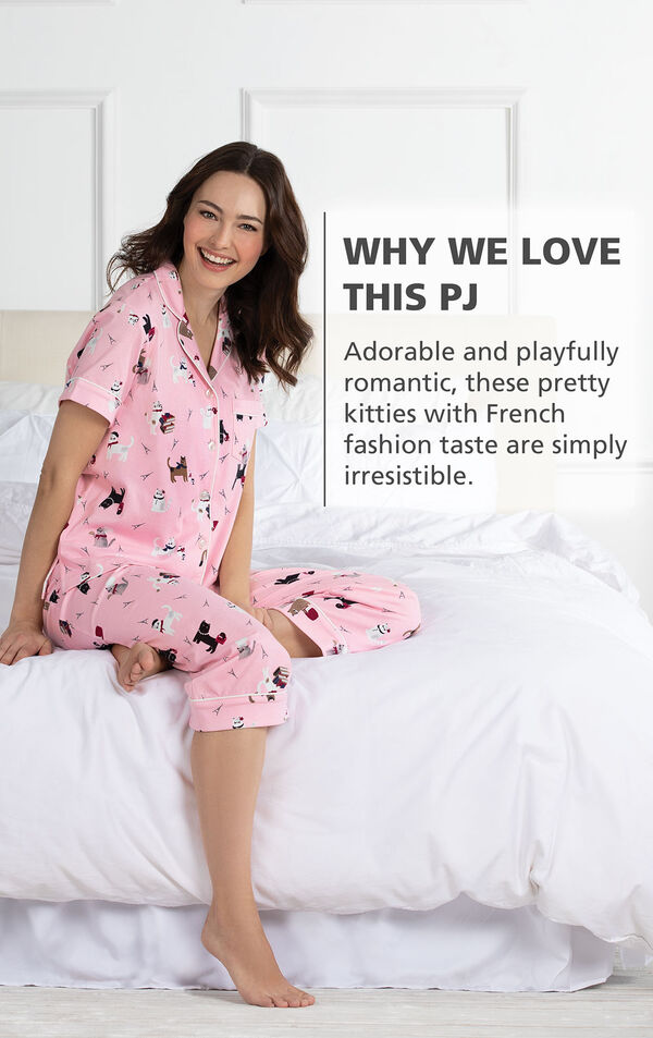 Kitty in Paris Short-Sleeve Boyfriend Capri Pajamas - Pink image number 2