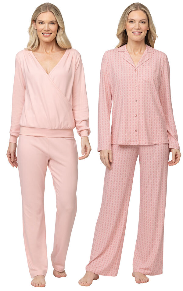 Soft Pink Brushed Fleece Sweater Set PJs & Pink Naturally Nude Boyfriend PJs image number 0