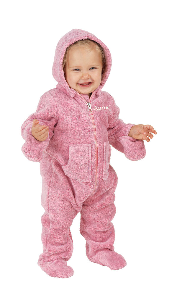 Model wearing Hoodie-Footie - Pink Fleece for Infants image number 0