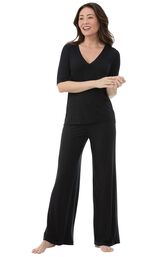 Model wearing Black Stretch Knit PJ for Women image number 1