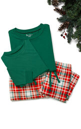 Modern Plaid Pullover Girls Pajamas - Evergreen image number 2