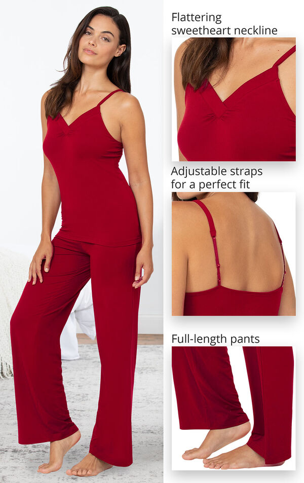 Naturally Nude Cami Pajamas feature a flattering sweetheart neckline, adjustable straps for a perfect fit and full-length pants image number 3