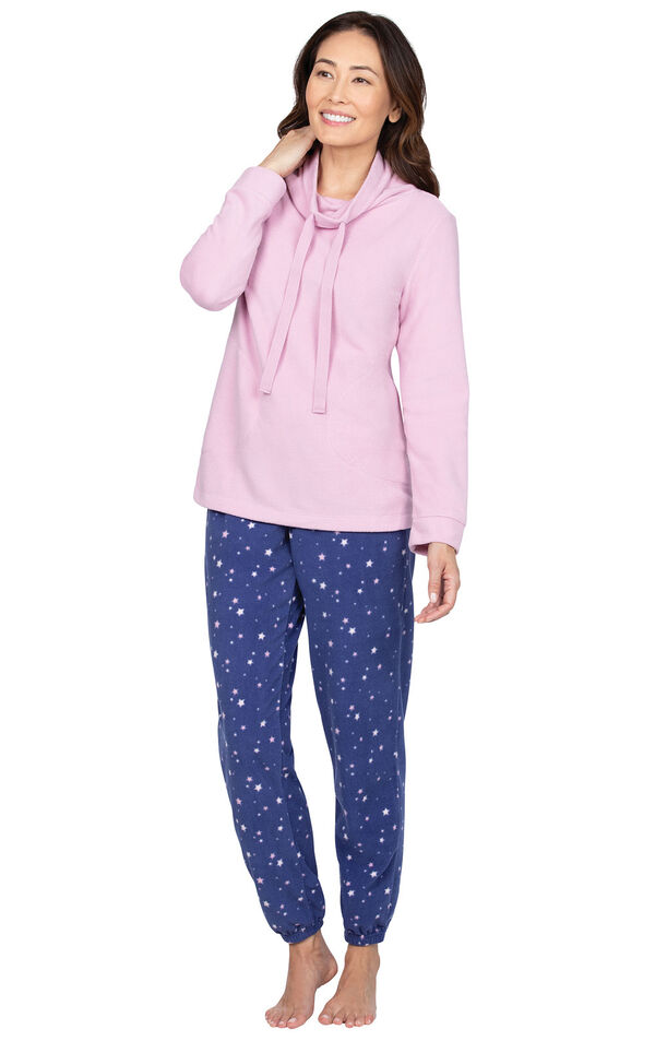 Blue Stars - Pink Top Fleece Jogger PJ for Women image number 0