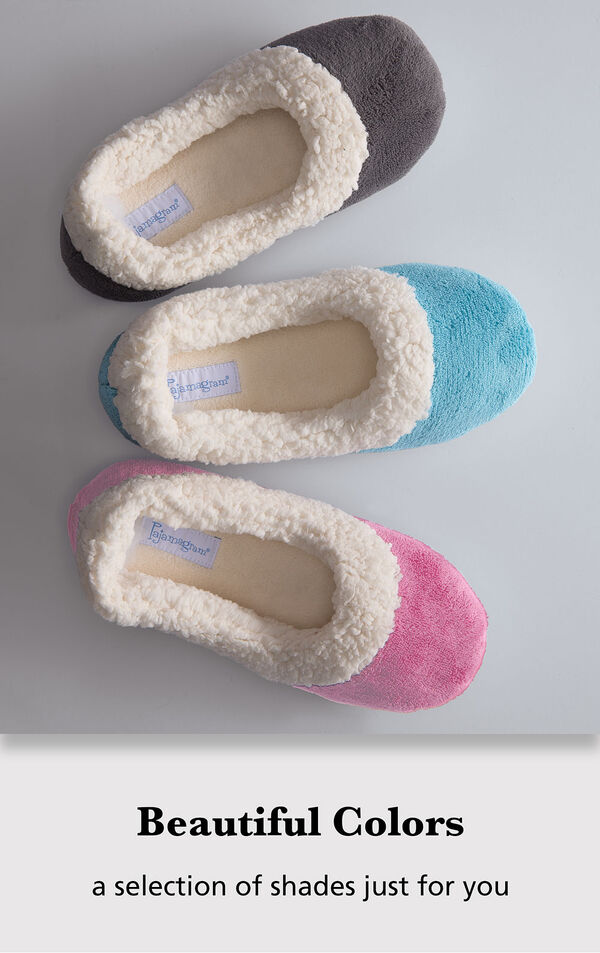 Teal, Charcoal and Raspberry World's Softest Slippers with the following copy: Beautiful colors - a selection of shades just for you image number 3