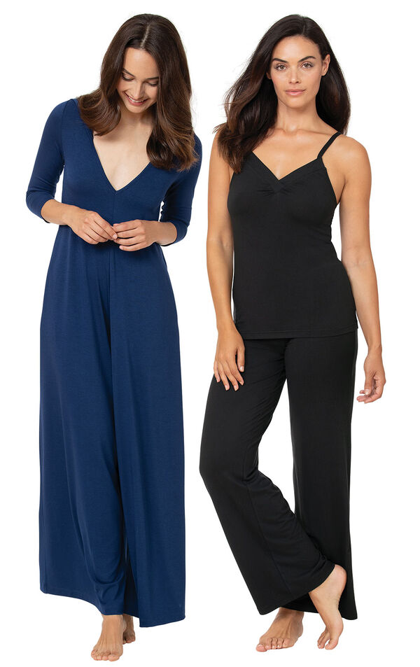 Navy Pajama Jumpsuit and Black Naturally Nude Cami PJs image number 0