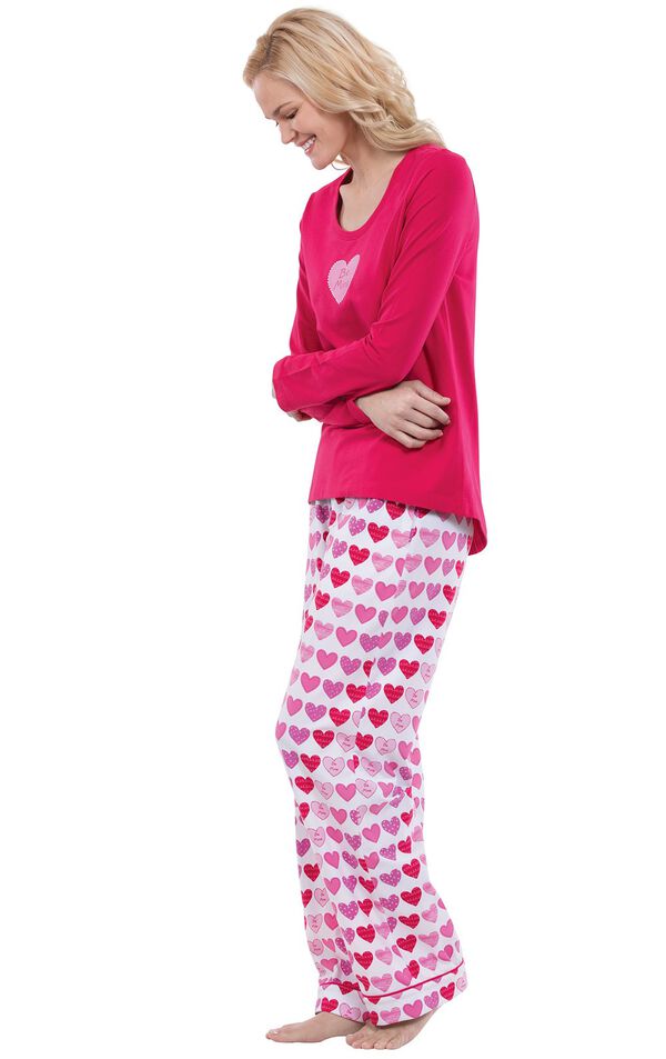Model wearing Be Mine Heart Print PJ for Women, facing to the side image number 2