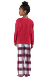 Model wearing Red and White Plaid Fleece PJ for Girls, facing away from the camera image number 1