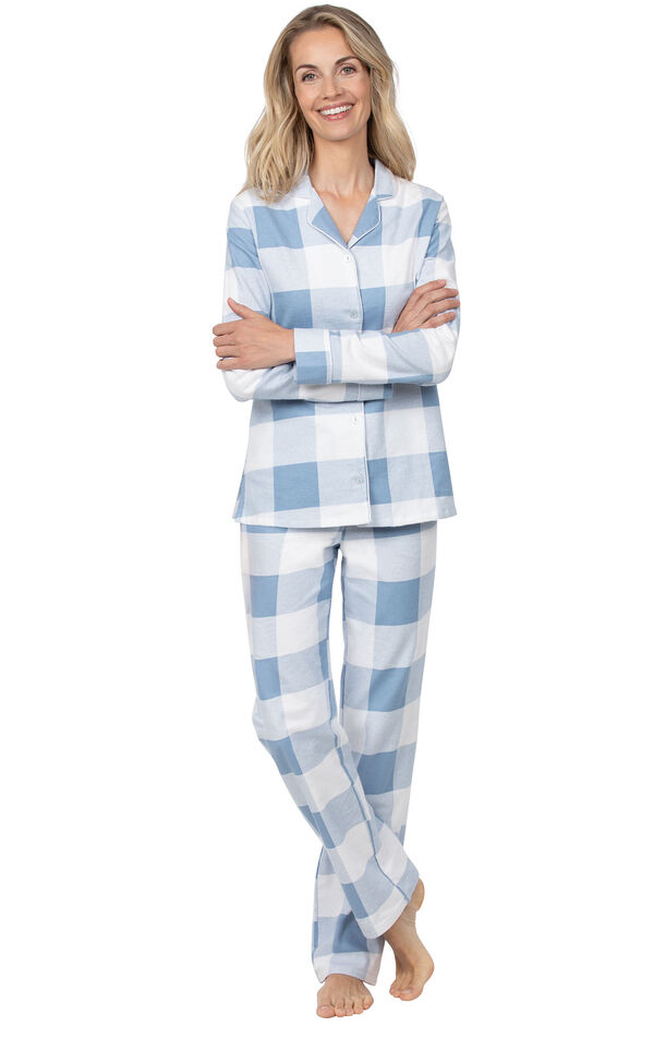 Blue Check Flannel Button-Front PJ for Women image number 0