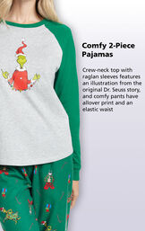 Crew-neck top with raglan sleeves features an illustration from the original Dr. Seuss story, and comfy pants have allover print and an elastic waist image number 3