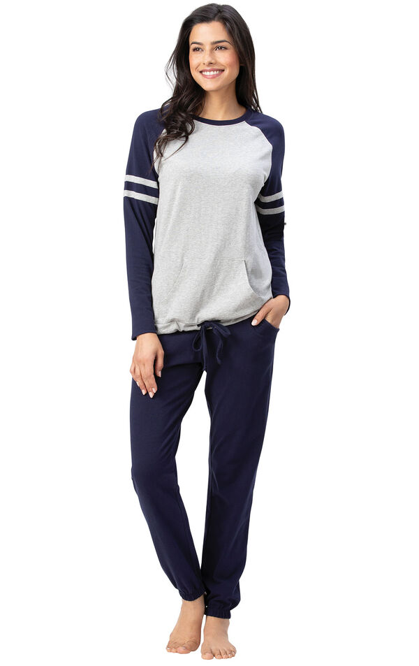 Model wearing Sunday Funday Pajamas - Navy image number 1