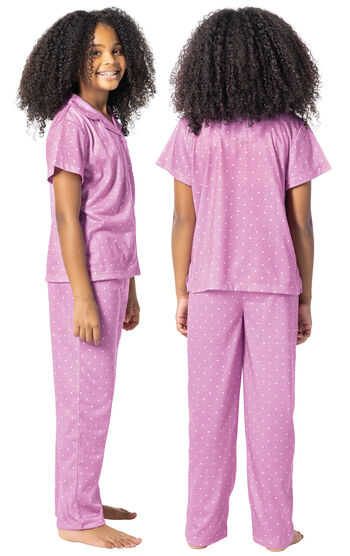 Polka Dot Button-Front Unisex Kids Pajamas - Violet