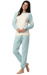 Model wearing Sunday Funday Pajamas - Aqua image number 0