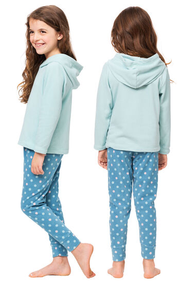 Snuggle Fleece Hoodie Kids Pajamas - Teal & Polka Dots