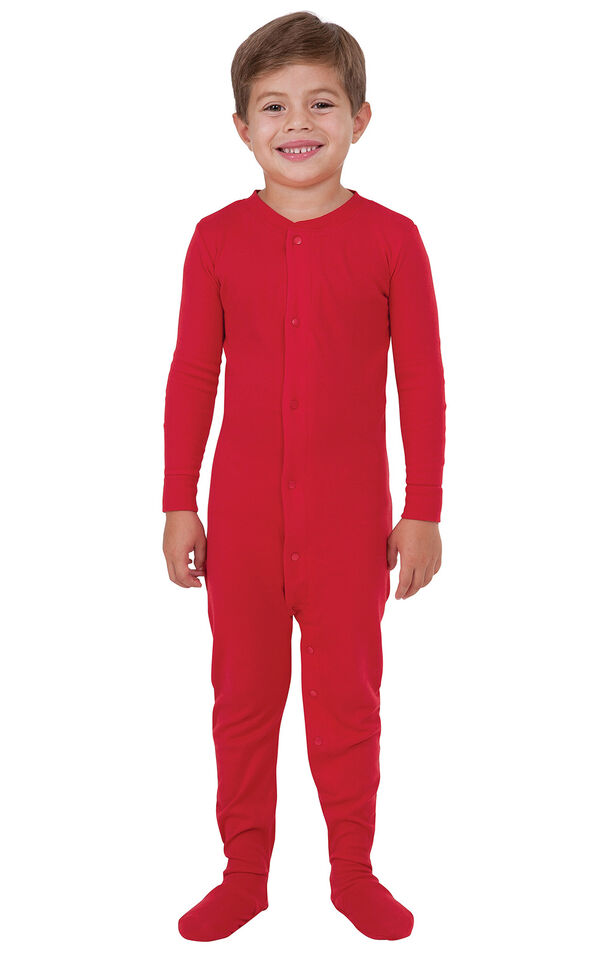 Model wearing Red Dropseat Onesie PJ for Kids image number 0