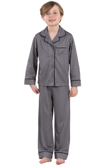 Button-Front Boys Pajamas - Gray Stripe