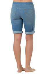 Model wearing PajamaJeans Bermuda Shorts - Bermuda Wash, facing away from the camera image number 1