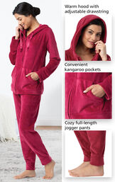 Tempting Touch Zip-Front Hoodie PJs feature a warm hood with adjustable drawstring, convenient kangaroo pockets and cozy full-length jogger pants image number 3