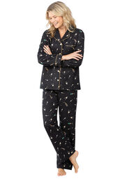 Model wearing Black Champagne Flannel Button-Front PJ for Women image number 0
