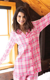 Women's Bright Plaid Boyfriend Flannel Pajamas image number 2