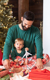 Modern Plaid Pullover Infant Pajamas - Evergreen image number 2
