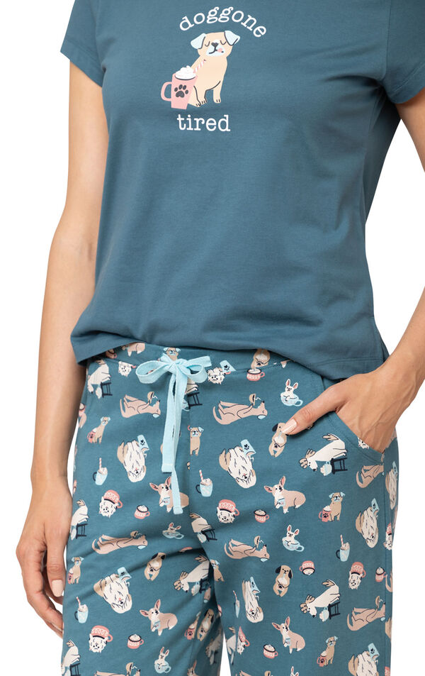 Coffee Dogs Graphic Tee Women's Pajamas - Teal image number 2