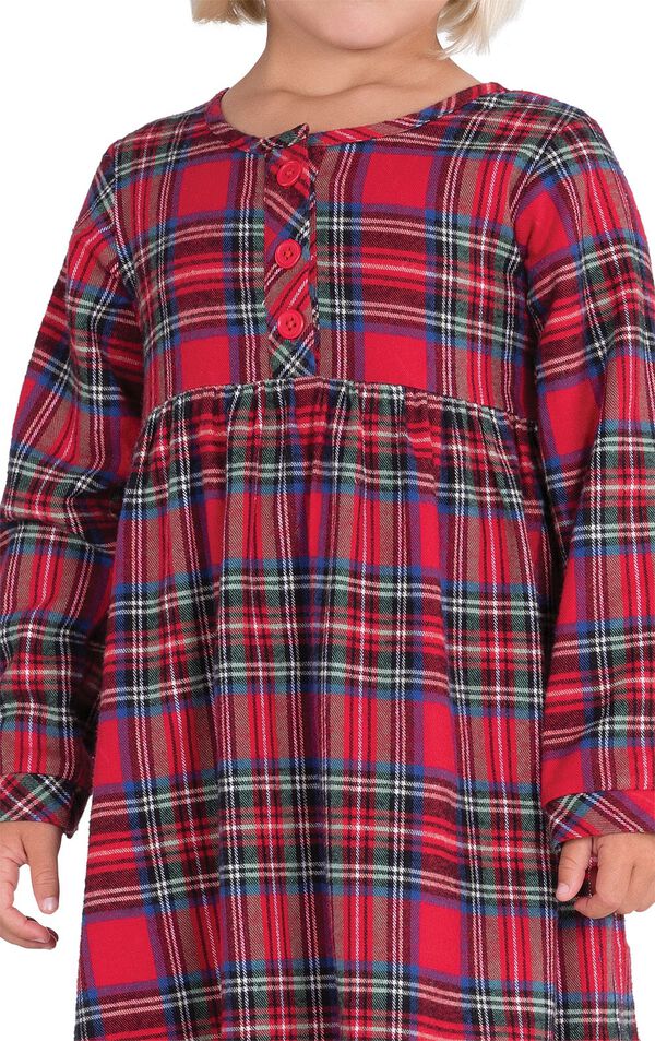 Close-up of Classic Red Plaid Flannel Toddler Nighty image number 3