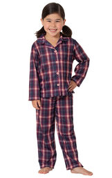 Model wearing Plum Plaid Button-Front PJ for Youth image number 0
