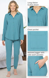 Convertible Sleeve Shirt and Jogger Cooling Pajama Set image number 4