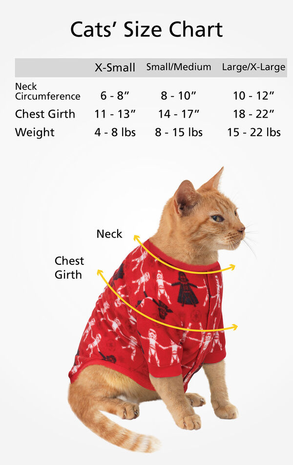 Cats' Sizes X-Small (for cats 4-8 lbs), Small/Medium (for cats 8-15 lbs) and Large/X-Large (for cats 15-22 lbs)