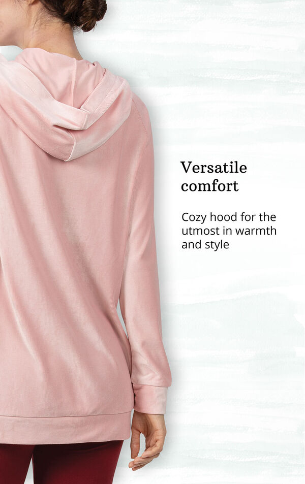 Pink Ribbed Velour Hoodie Legging Pajamas for Women image number 3