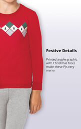 Printed argyle graphic with Christmas trees makes these PJs very merry image number 3