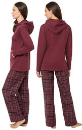 Burgundy Plaid Hooded Women's Pajamas image number 1
