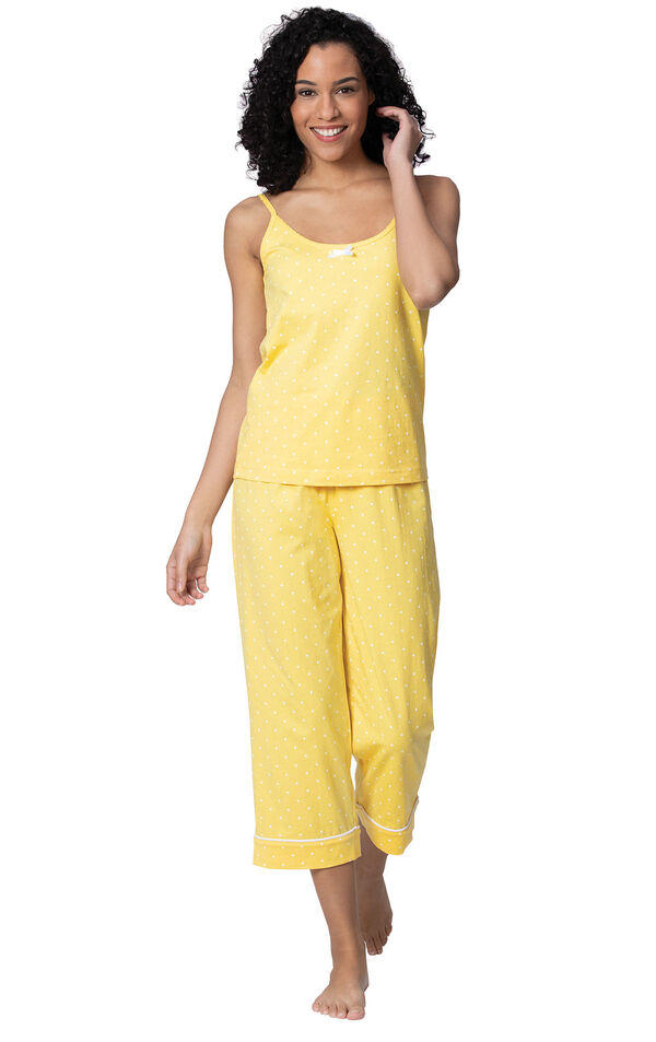 Model wearing Yellow and White Polka Dot Cami PJ for Women image number 2
