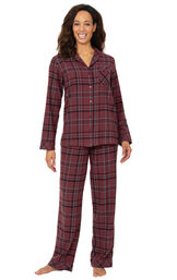 Burgundy Plaid Boyfriend Flannel Pajamas image number 0