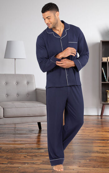 Solid Classic Button-Front Pajamas - Navy