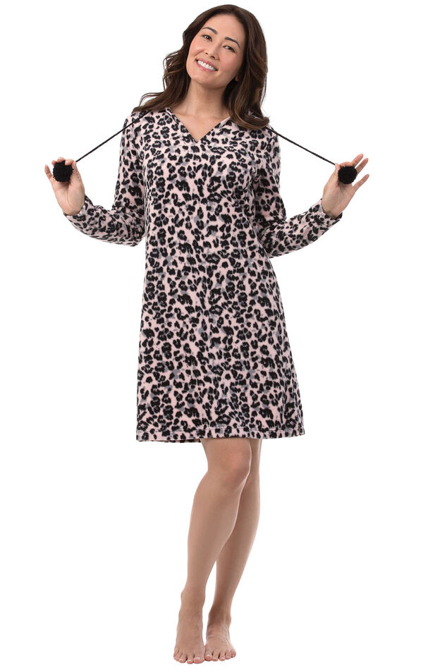 Addison Meadow|PajamaGram Fleece Nighty in Pink Leopard Print image number 0