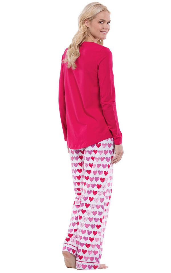 Model wearing Be Mine Heart Print PJ for Women, facing away from the camera