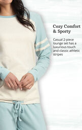 Cozy Comfort and Sporty - Casual 2-piece lounge set has a luxurious touch and classic athletic stripes image number 3