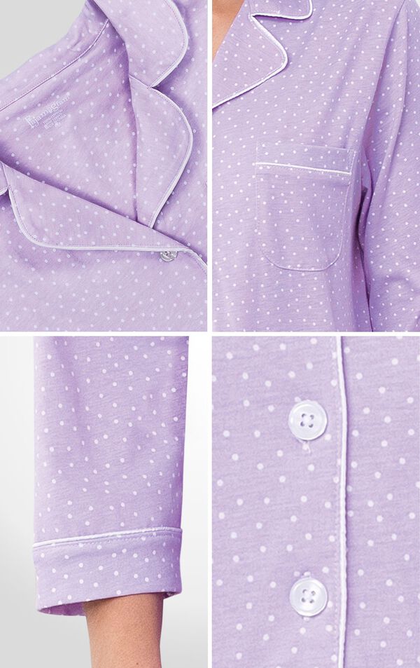 Close-ups of Pin Dot Nighty collar, cuffs and button front image number 5