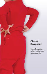 Close up of Red Dropseat PJ's Classic Dropseat. Snap Dropseat offers old-school pajama style. image number 4