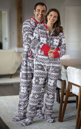 Nordic Fleece Hoodie-Footie His & Hers Matching Pajamas image number 1
