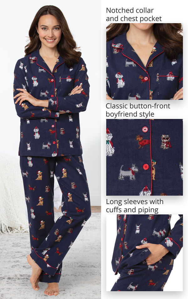 Christmas Dogs Boyfriend Pajamas - Navy image number 3