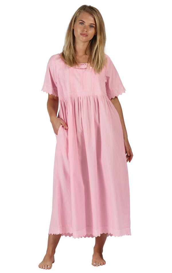 Model wearing Helena Nightgown in Lilac Rose for Women, facing away from the camera image number 1